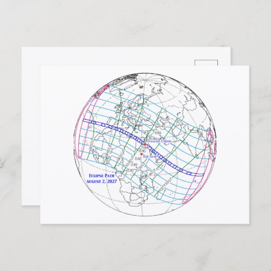 Carte Postale Total Solar Eclipse 2027 Map (Devant / Derrière)