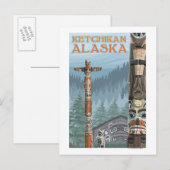 Carte Postale Totem de l'Alaska - Ketchikan, Alaska (Devant / Derrière)