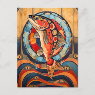 Carte Postale Totem du saumon – Voyage dans le style Deco