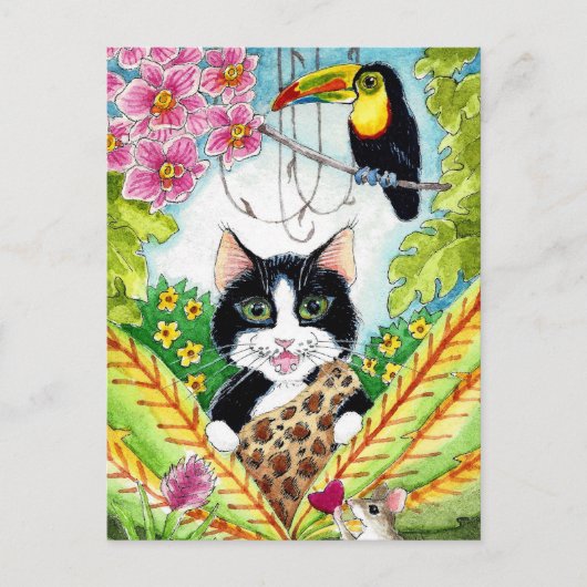 Carte postale toucan à orchidée de souris Cat mign (Devant)