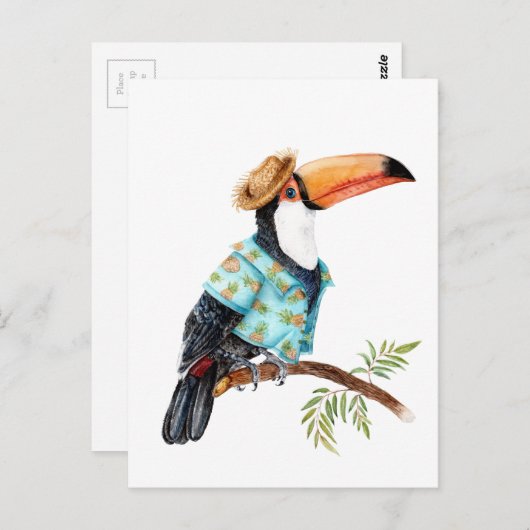 Carte Postale Toucan en chemise hawaïenne (Devant / Derrière)