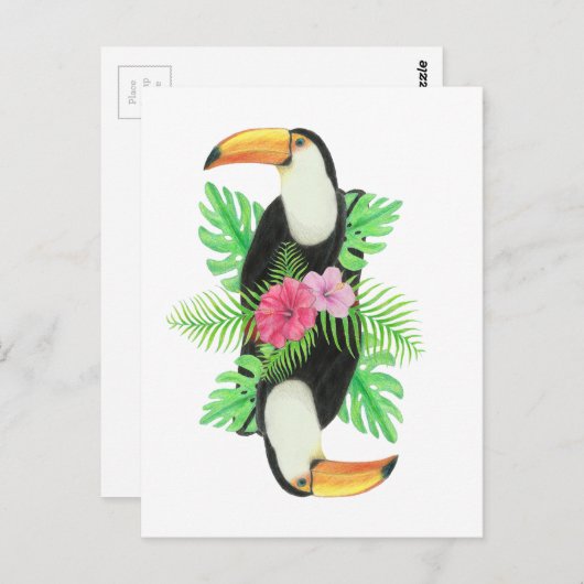 Carte Postale Toucan en Feuille tropicaux (Devant / Derrière)
