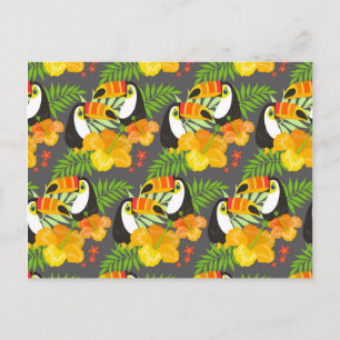 Carte Postale Toucan oiseau orange fleurs tropicales feuilles ve