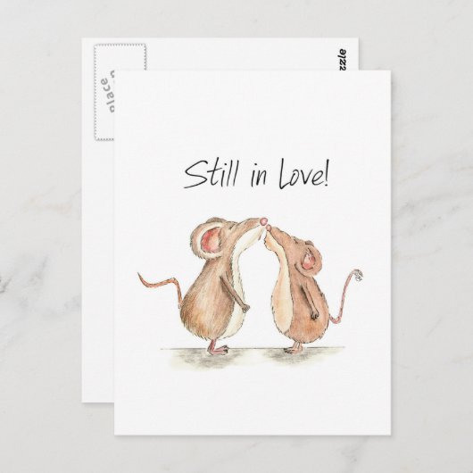 Carte Postale Toujours dans l'amour - Deux mignonnes souris bais (Devant / Derrière)