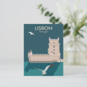 Carte Postale Tour de Belem de Lisbonne dans le style poster vin (Debout devant)