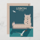 Carte Postale Tour de Belem de Lisbonne dans le style poster vin (Devant / Derrière)