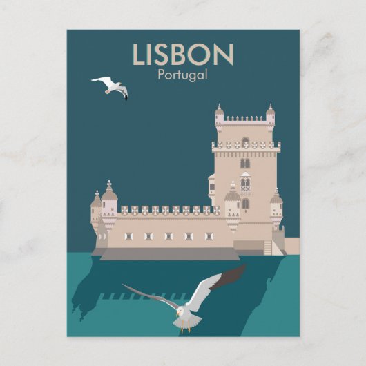 Carte Postale Tour de Belem de Lisbonne dans le style poster vin (Devant)