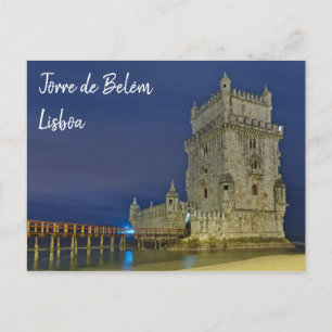 Carte Postale Tour de Belem la nuit à Lisbonne. Portugal