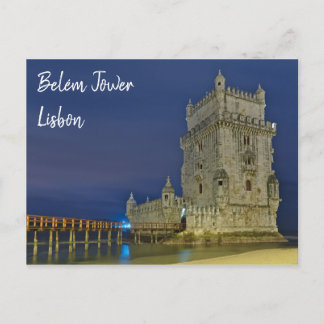 Carte Postale Tour de Belem la nuit à Lisbonne. Portugal