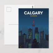 Carte Postale Tour de Calgary Skyline Nuit Rétro (Devant / Derrière)