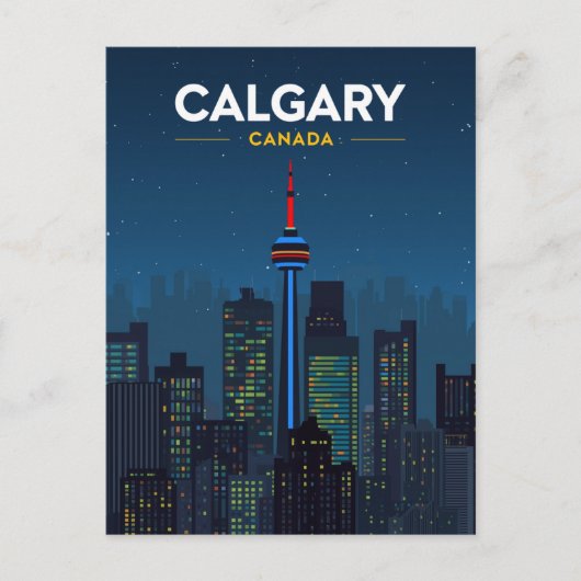 Carte Postale Tour de Calgary Skyline Nuit Rétro (Devant)