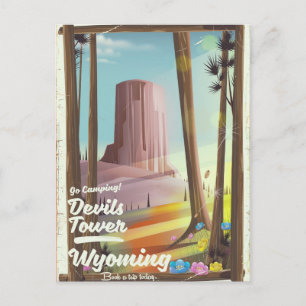 Carte Postale Tour de Devils, Wyoming impression de camping vint