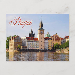Carte Postale Tour de l'horloge au bord de la Vltava, Prague