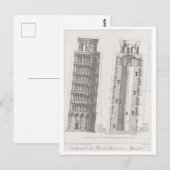 Carte Postale Tour de Pise Diagramme Architectural (Devant / Derrière)