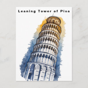Carte Postale Tour de Pise inclinée Italie Voyage Aquarelle