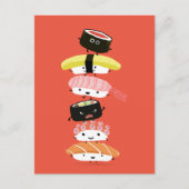 Carte Postale Tour de Sushi - Une pile heureuse d'amis Sushi (Devant)