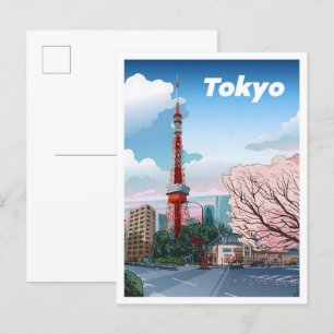 Carte Postale Tour de Tokyo Voyage Vintage d'illustration