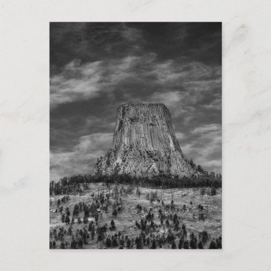 Carte Postale Tour Devils dans le Wyoming noir et blanc (Devant)