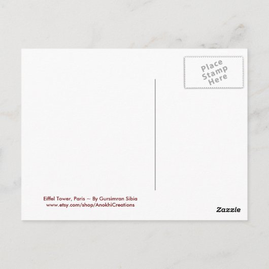 Carte postale Tour Eiffel (Dos)