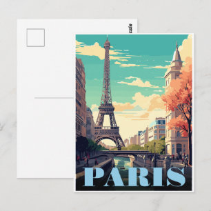 Carte Postale Tour Eiffel art vintage Paris tour France cadeaux