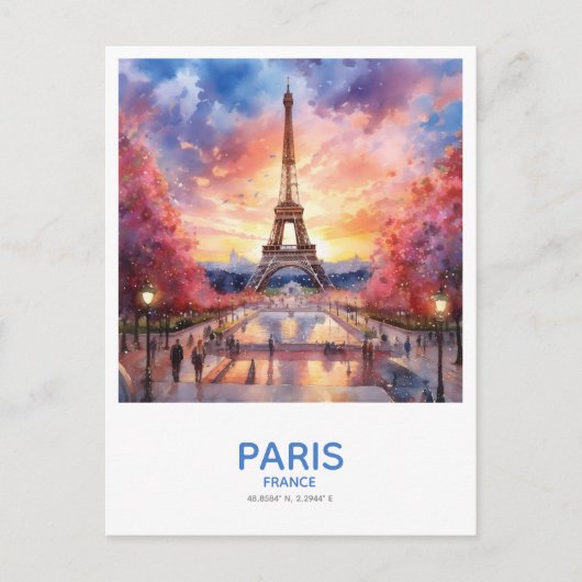 Carte Postale Tour Eiffel au coucher du soleil Économisez la dat (Devant)