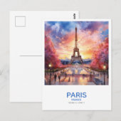 Carte Postale Tour Eiffel au coucher du soleil - Paris, France (Devant / Derrière)