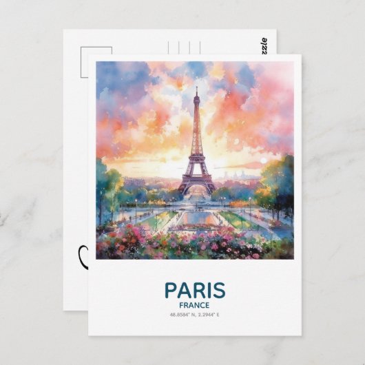 Carte Postale Tour Eiffel au coucher du soleil - Sauvez la date (Devant / Derrière)