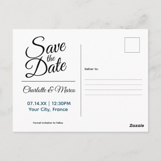 Carte Postale Tour Eiffel au coucher du soleil - Sauvez la date (Dos)