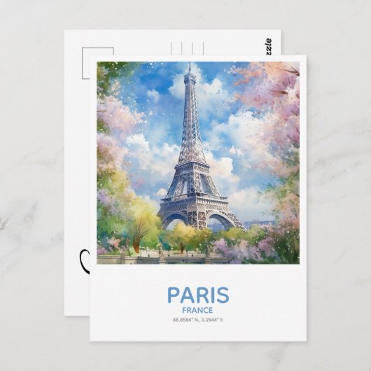 Carte Postale Tour Eiffel au printemps Économisez la date (Devant / Derrière)