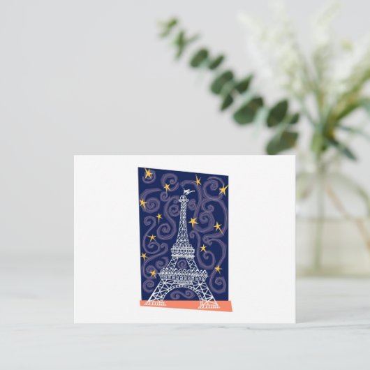 Carte Postale Tour Eiffel avec étoiles et perles (Debout devant)