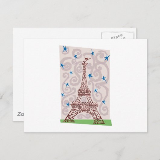 Carte Postale Tour Eiffel avec perles et étoiles (Devant / Derrière)