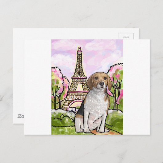 Carte Postale tour eiffel beagle paris (Devant / Derrière)