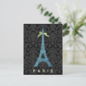 Carte Postale Tour Eiffel bleue en faux parties scintillant (Debout devant)