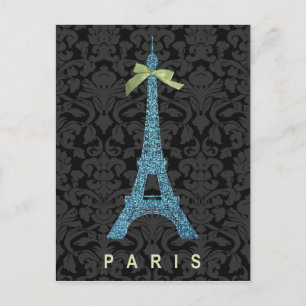 Carte Postale Tour Eiffel bleue en faux parties scintillant