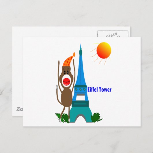 Carte Postale Tour Eiffel - Cadeaux de singes secs (Devant / Derrière)