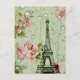 Carte Postale tour eiffel de paris rose menthe chic country