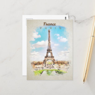 Carte Postale Tour Eiffel en aquarelle