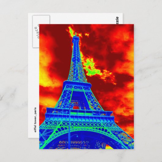 Carte Postale tour eiffel en feu (Devant / Derrière)