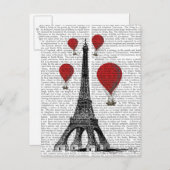 Carte Postale Tour Eiffel et Ballons rouges à air chaud (Devant / Derrière)