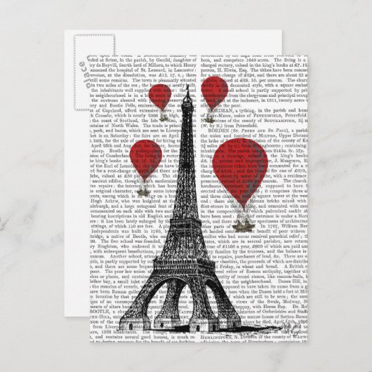 Carte Postale Tour Eiffel et Ballons rouges à air chaud (Devant / Derrière)