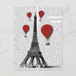 Carte Postale Tour Eiffel et Ballons rouges à air chaud