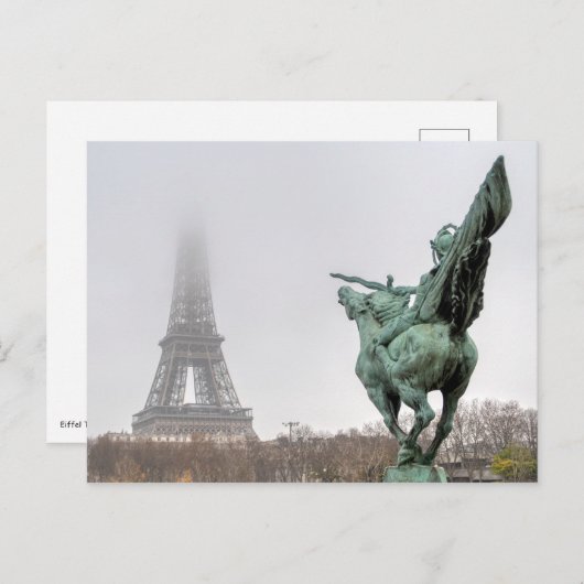 Carte Postale Tour Eiffel et pont Bir-hakeim par jour de brumes (Devant / Derrière)