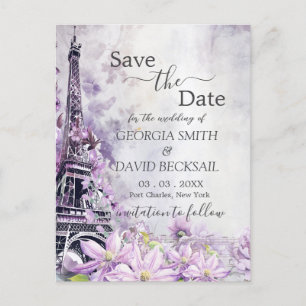 Carte Postale Tour Eiffel Lavender Romance Enregistrer la date