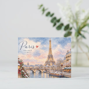 Carte Postale Tour Eiffel Noël d'hiver Rivière seine dans la nei