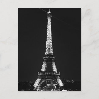 Carte Postale Tour Eiffel Noir Blanc à Paris Nuit