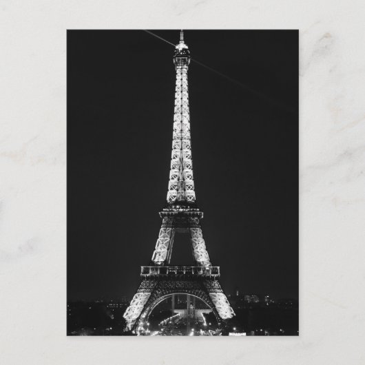 Carte Postale Tour Eiffel Noir Blanc à Paris Nuit (Devant)