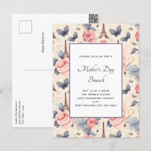 Carte Postale Tour Eiffel Papillon et fête des mères Roses