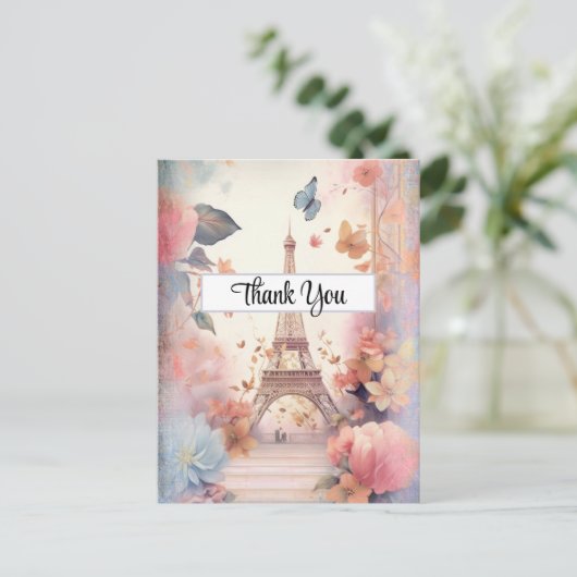 Carte Postale Tour Eiffel Papillons et Fleurs Merci (Debout devant)