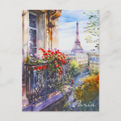 Carte Postale Tour Eiffel Paris Balcon Aquarelle Art Voyage (Devant)