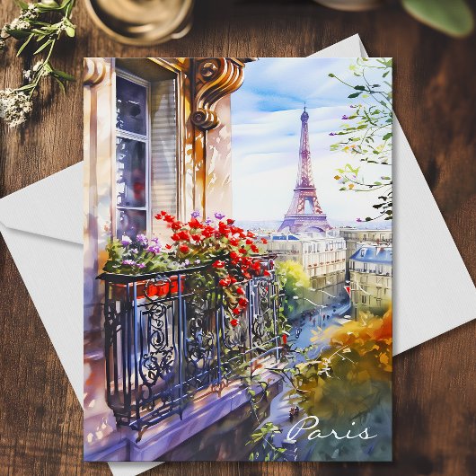 Carte Postale Tour Eiffel Paris Balcon Aquarelle Art Voyage